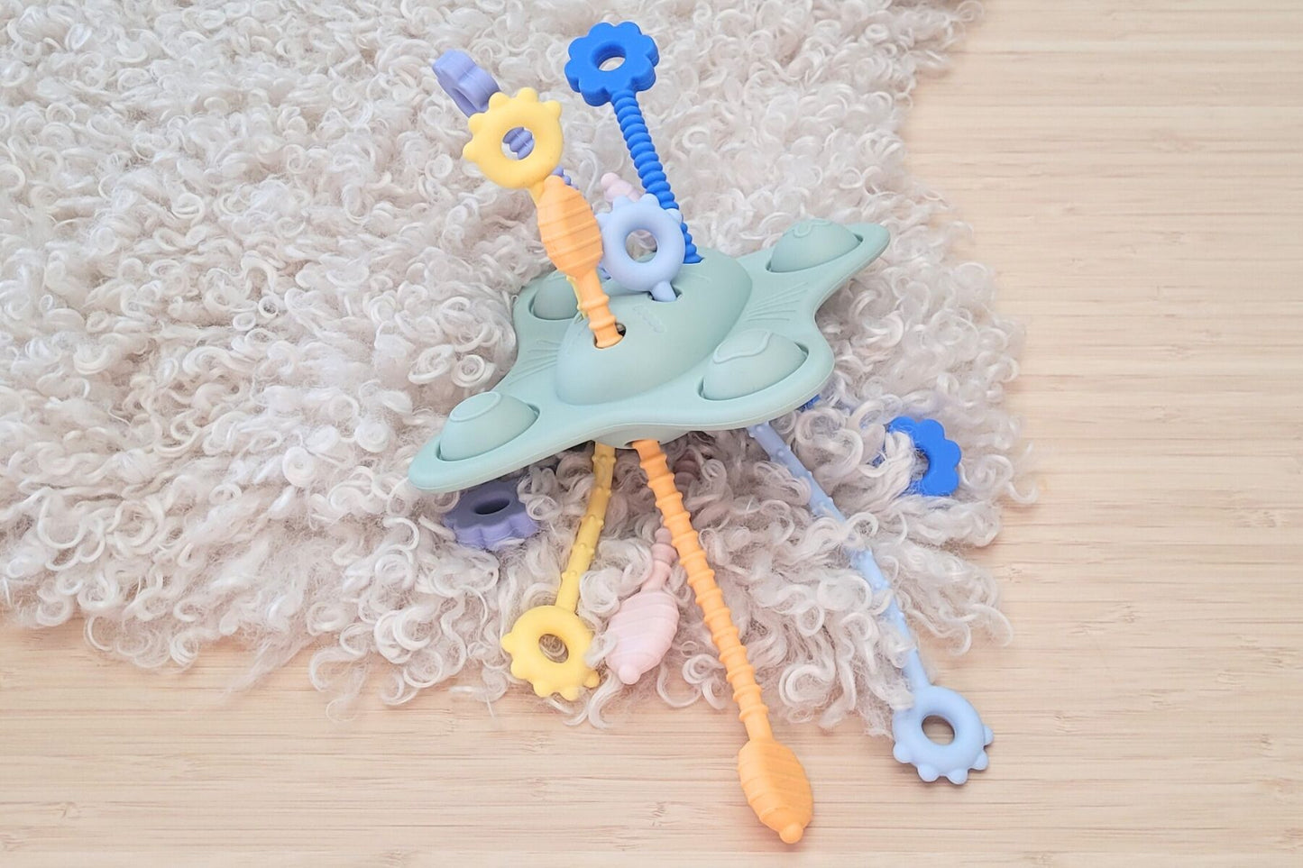 Silicone Pop & Pull Sensory Teether - Textured Pull-Cord Teething Toy