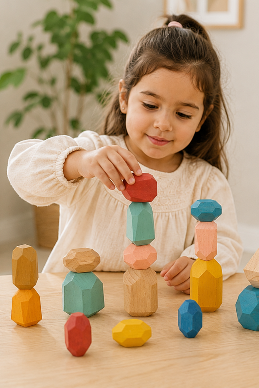 Wooden Stacking Stone Blocks - Set of 16