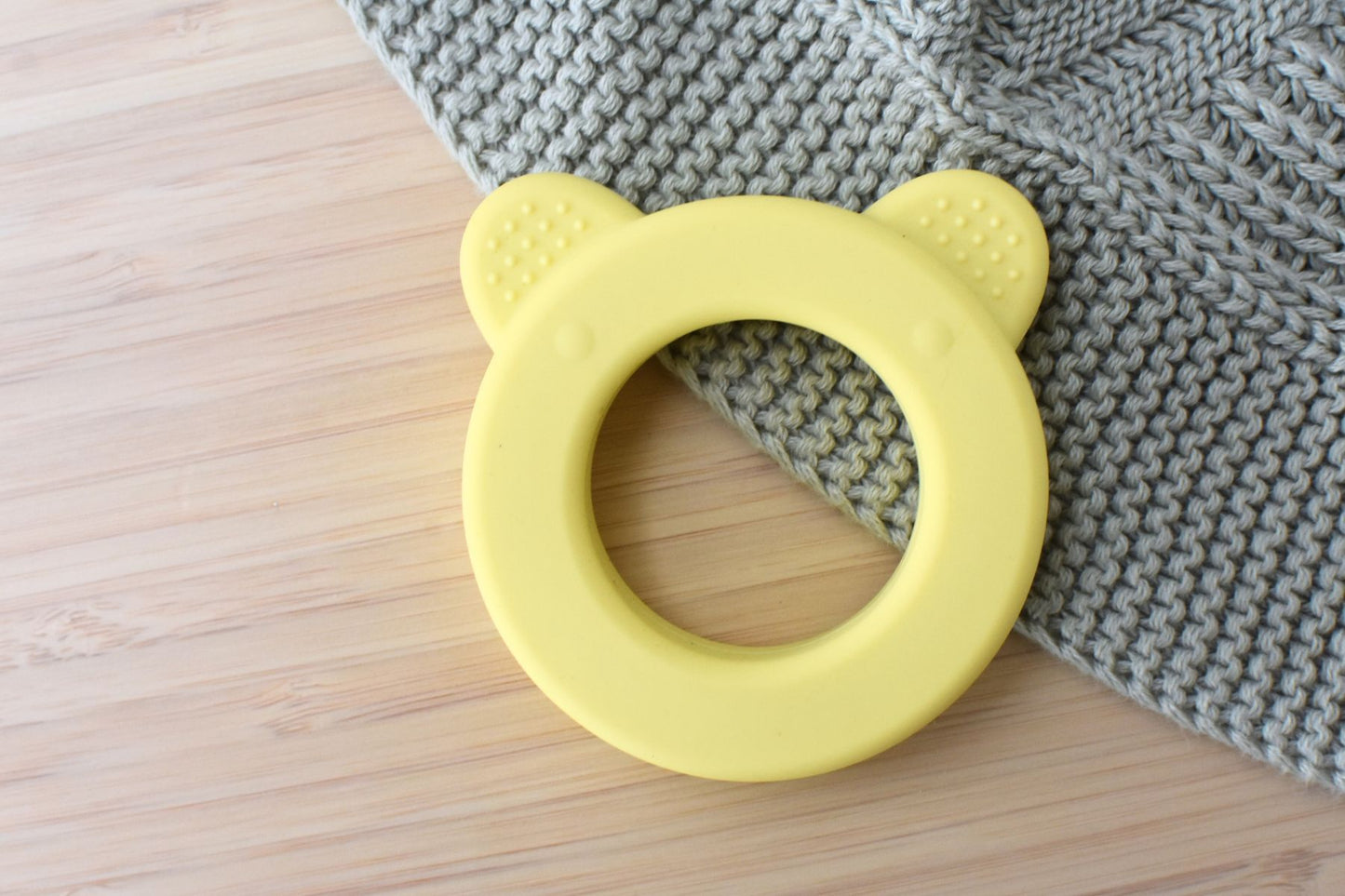 Silicone Bear Teether – Pink or Yellow