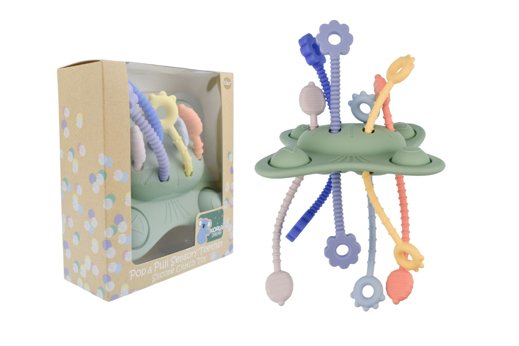Silicone Pop & Pull Sensory Teether - Textured Pull-Cord Teething Toy