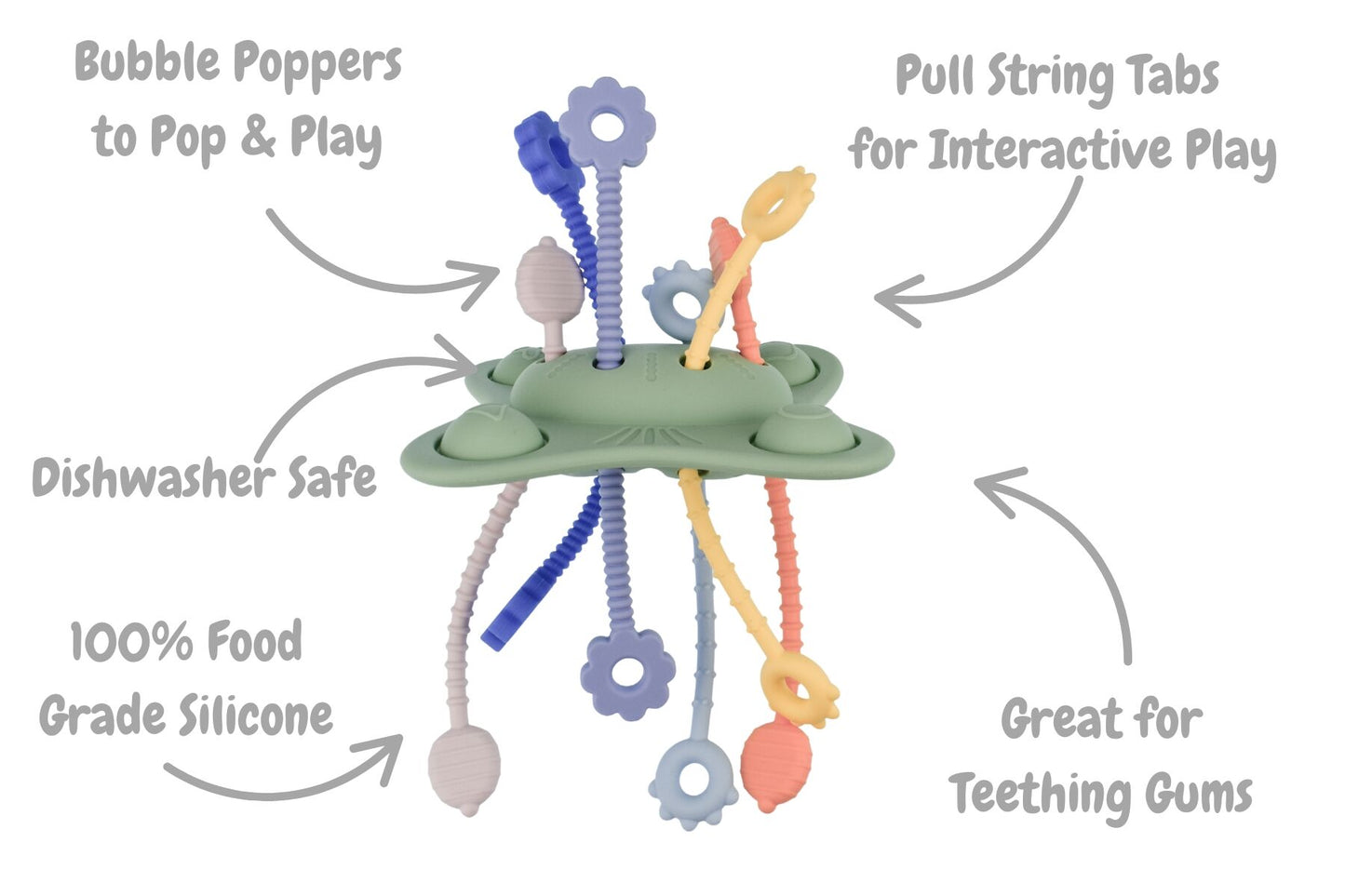Silicone Pop & Pull Sensory Teether - Textured Pull-Cord Teething Toy