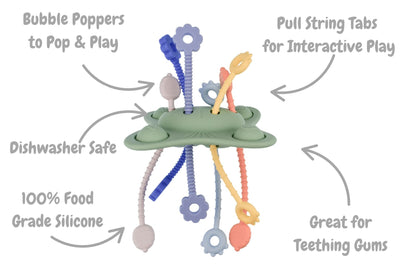 Silicone Pop & Pull Sensory Teether - Textured Pull-Cord Teething Toy