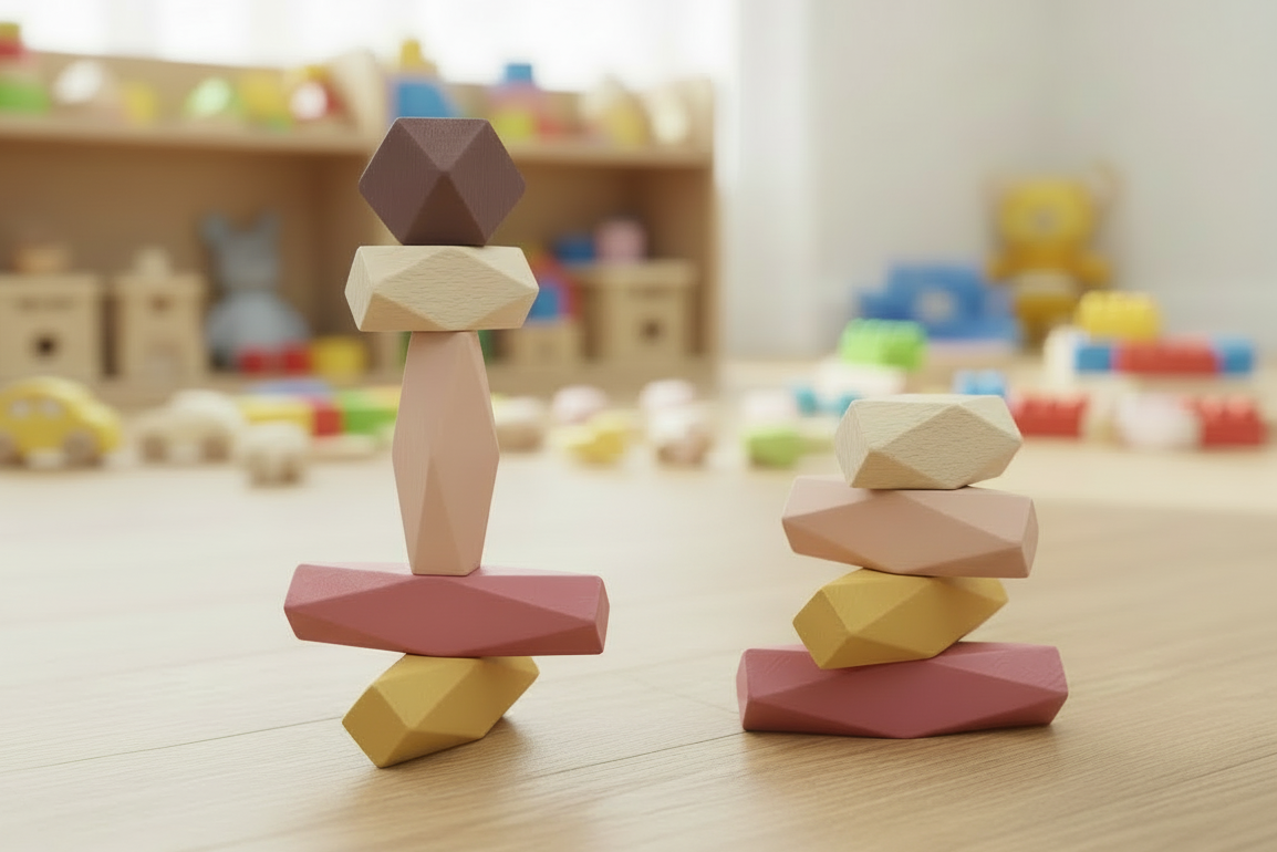 Wooden Stacking Stone Blocks - Terracotta Red