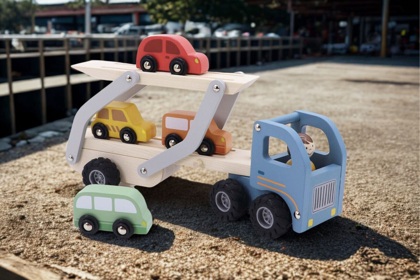 Wooden Car Carrier with 4 Cars