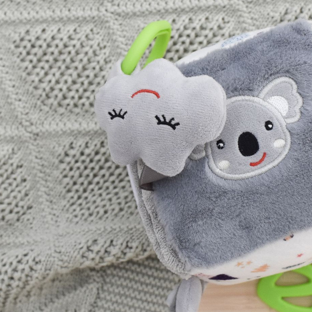 Plush toy with a koala design on a textured surface