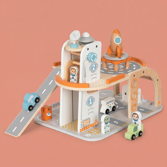 Wooden Space Station Playset - Multi-Level FSC-Certified Space Adventure Set