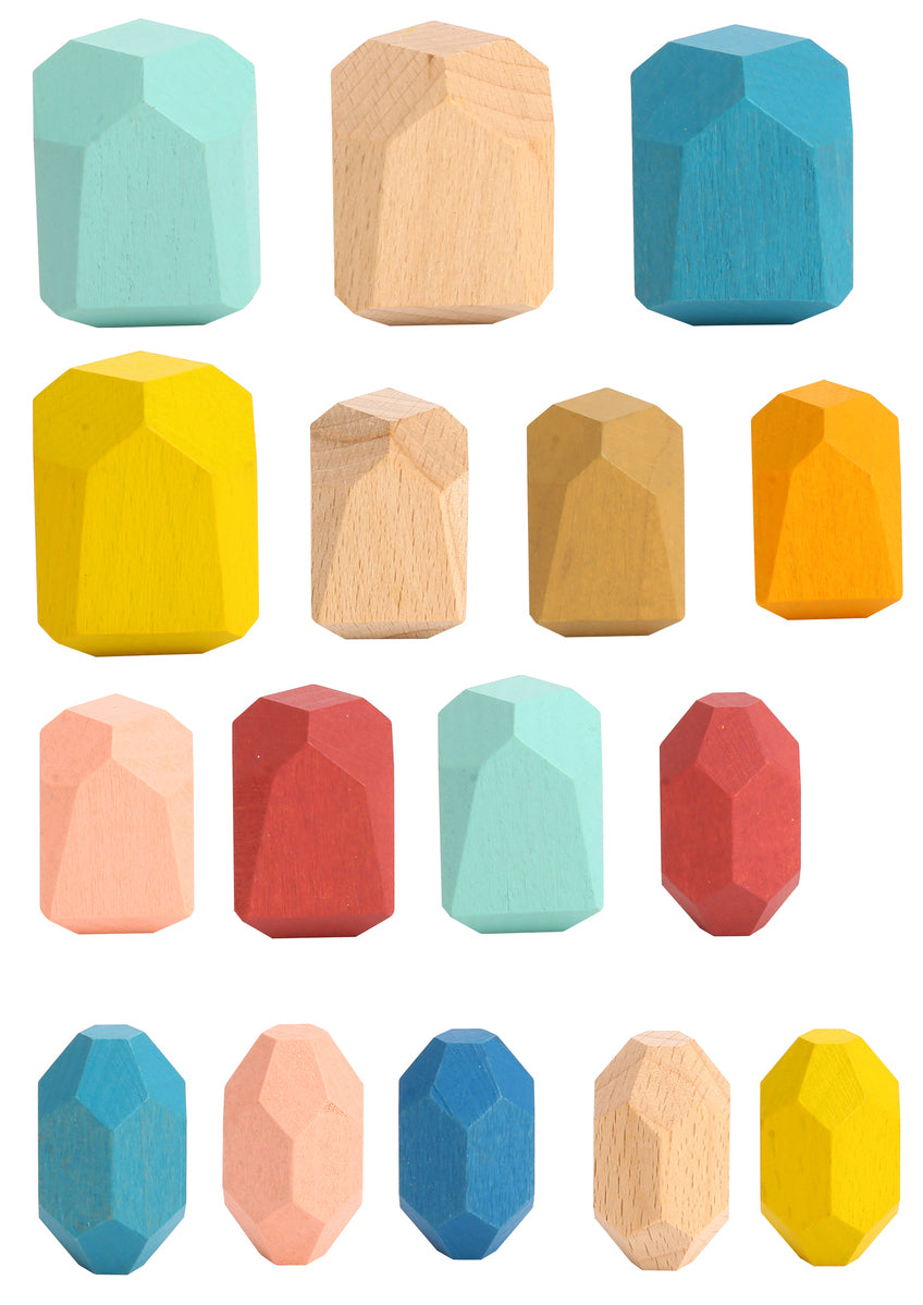 Wooden Stacking Stone Blocks - Set of 16
