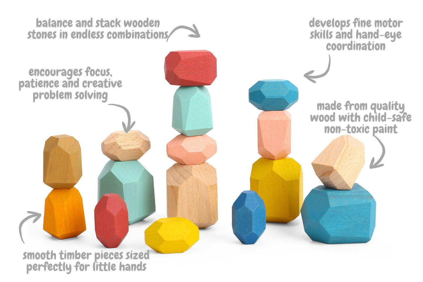 Wooden Stacking Stone Blocks - Set of 16