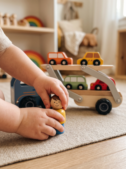 Wooden Car Carrier with 4 Cars