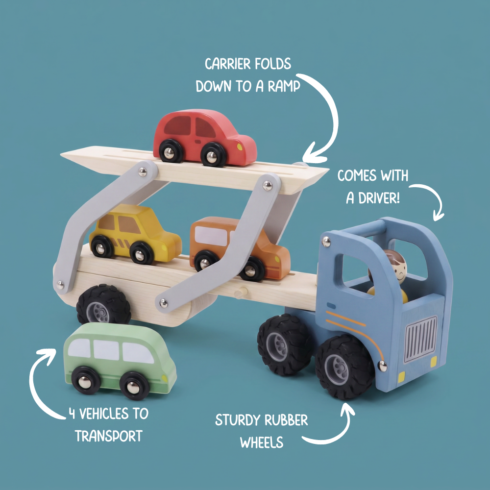 Wooden Car Carrier with 4 Cars
