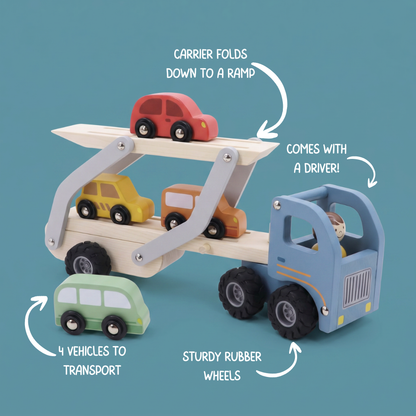 Wooden Car Carrier with 4 Cars