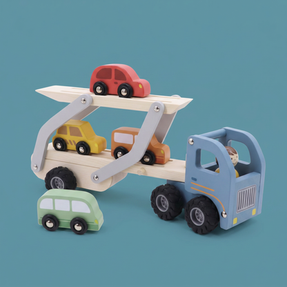 Wooden Car Carrier with 4 Cars