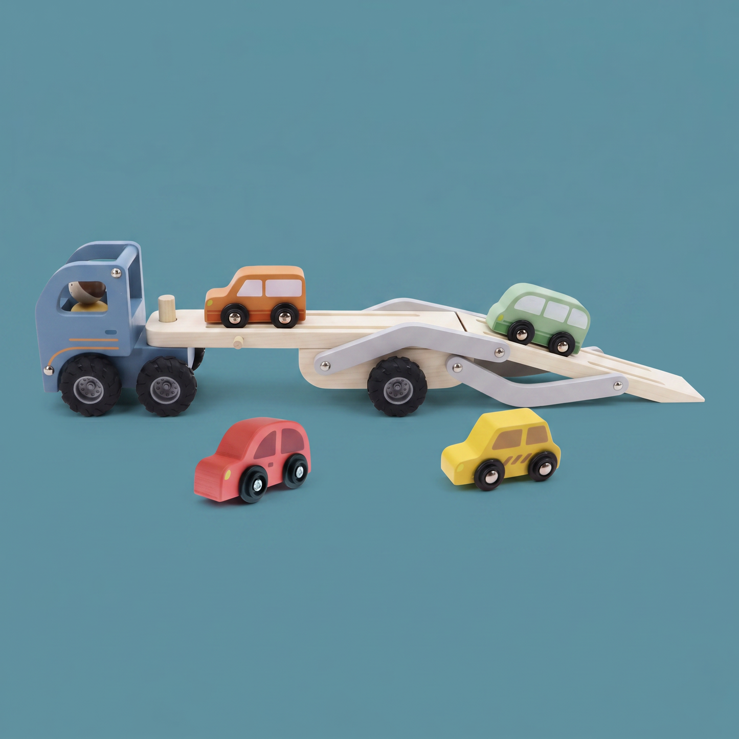 Wooden Car Carrier with 4 Cars