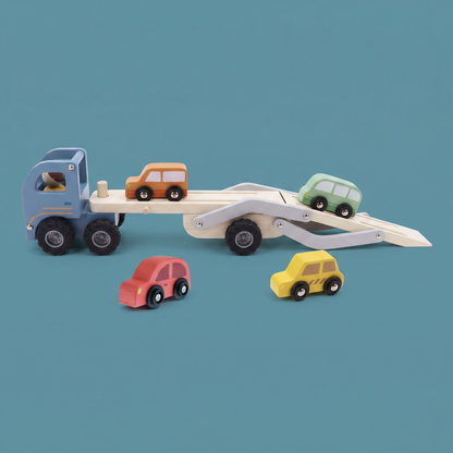Wooden Car Carrier with 4 Cars