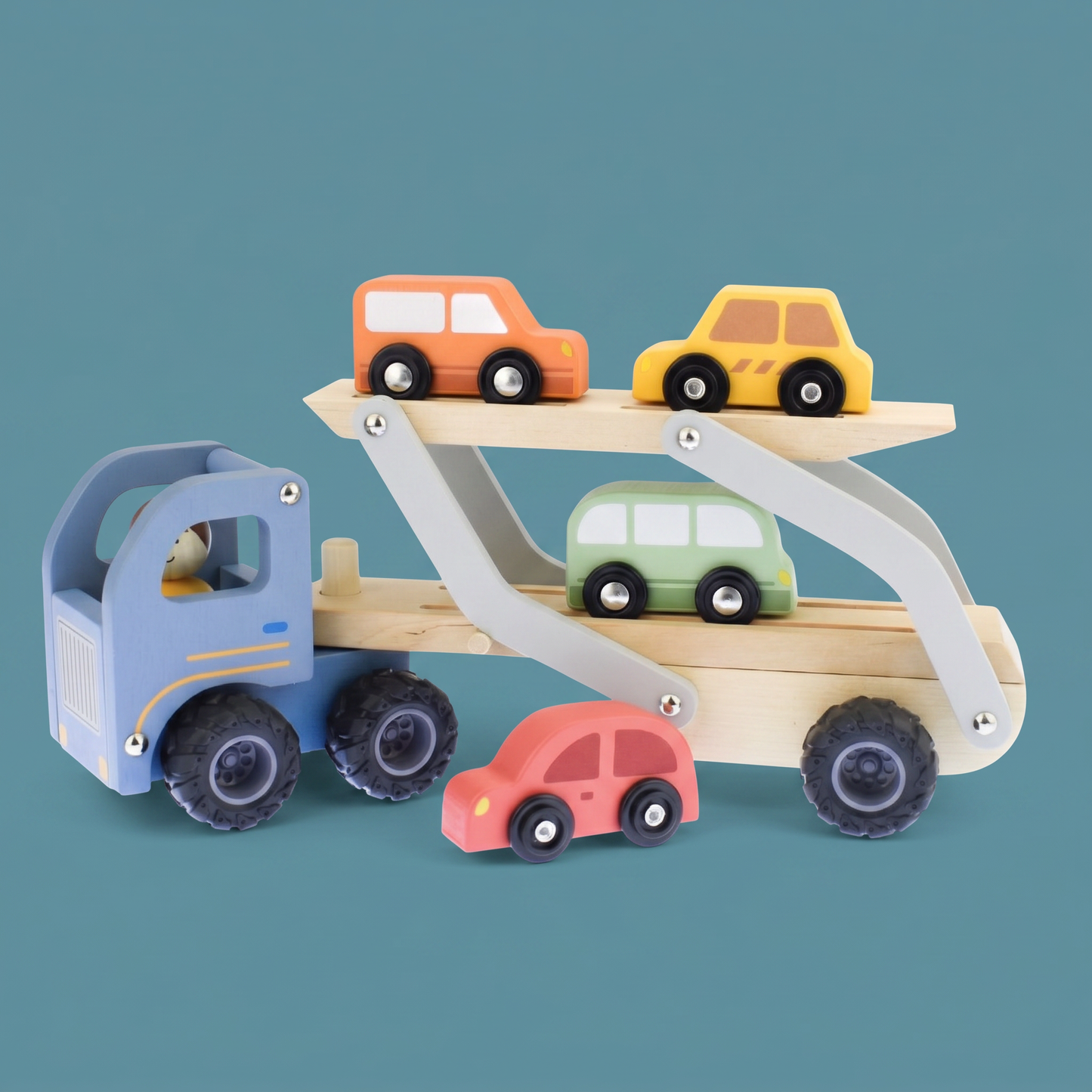 Wooden Car Carrier with 4 Cars