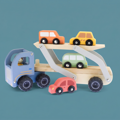 Wooden Car Carrier with 4 Cars