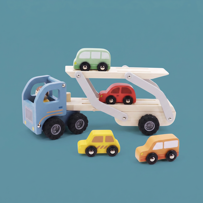 Wooden Car Carrier with 4 Cars