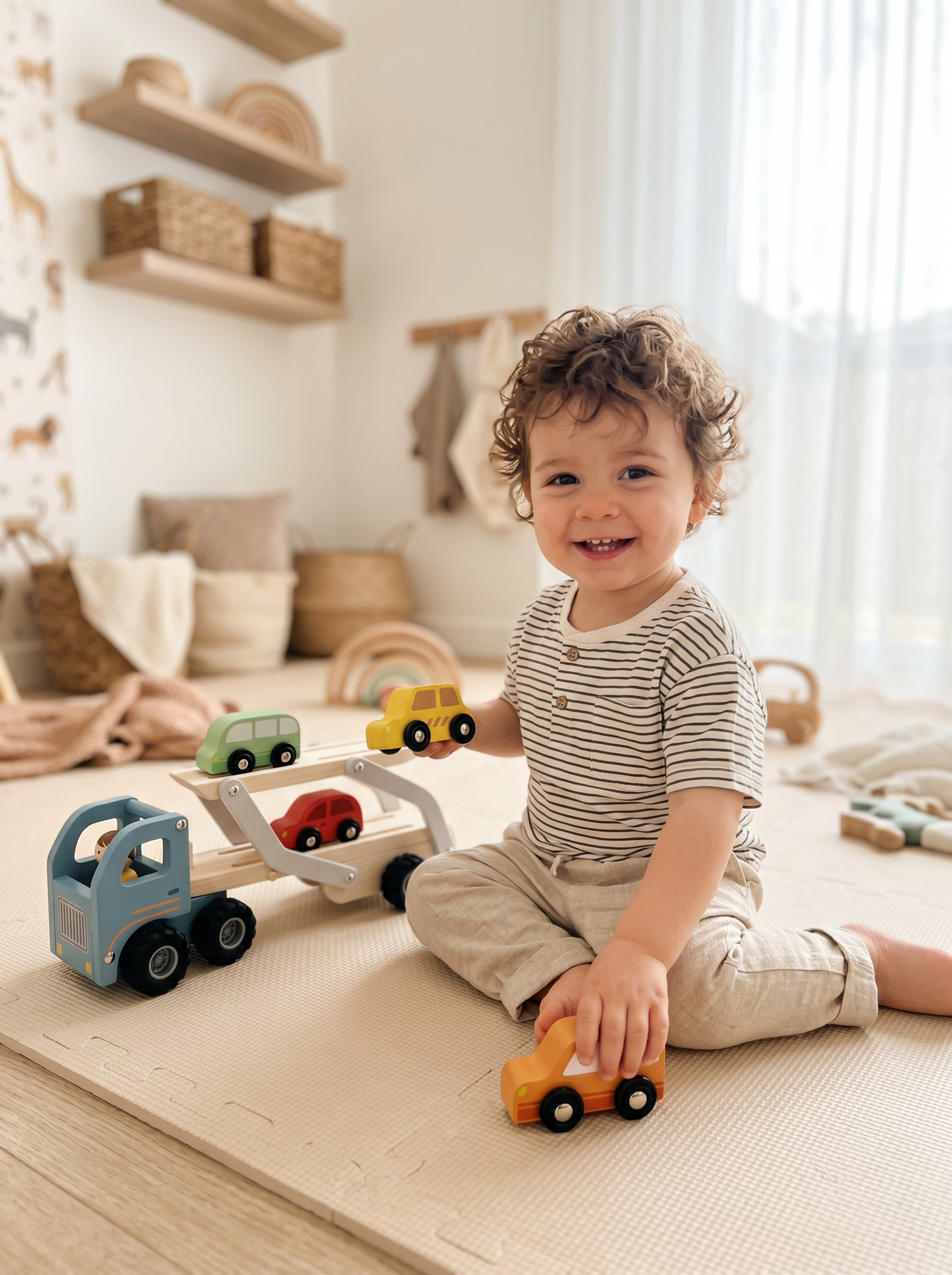 Wooden Car Carrier with 4 Cars