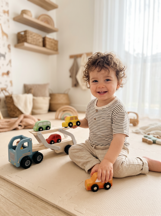 Wooden Car Carrier with 4 Cars