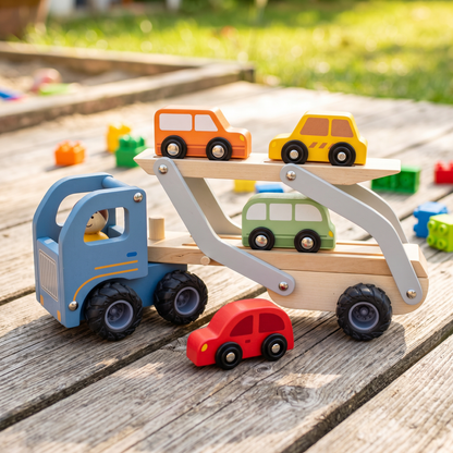 Wooden Car Carrier with 4 Cars
