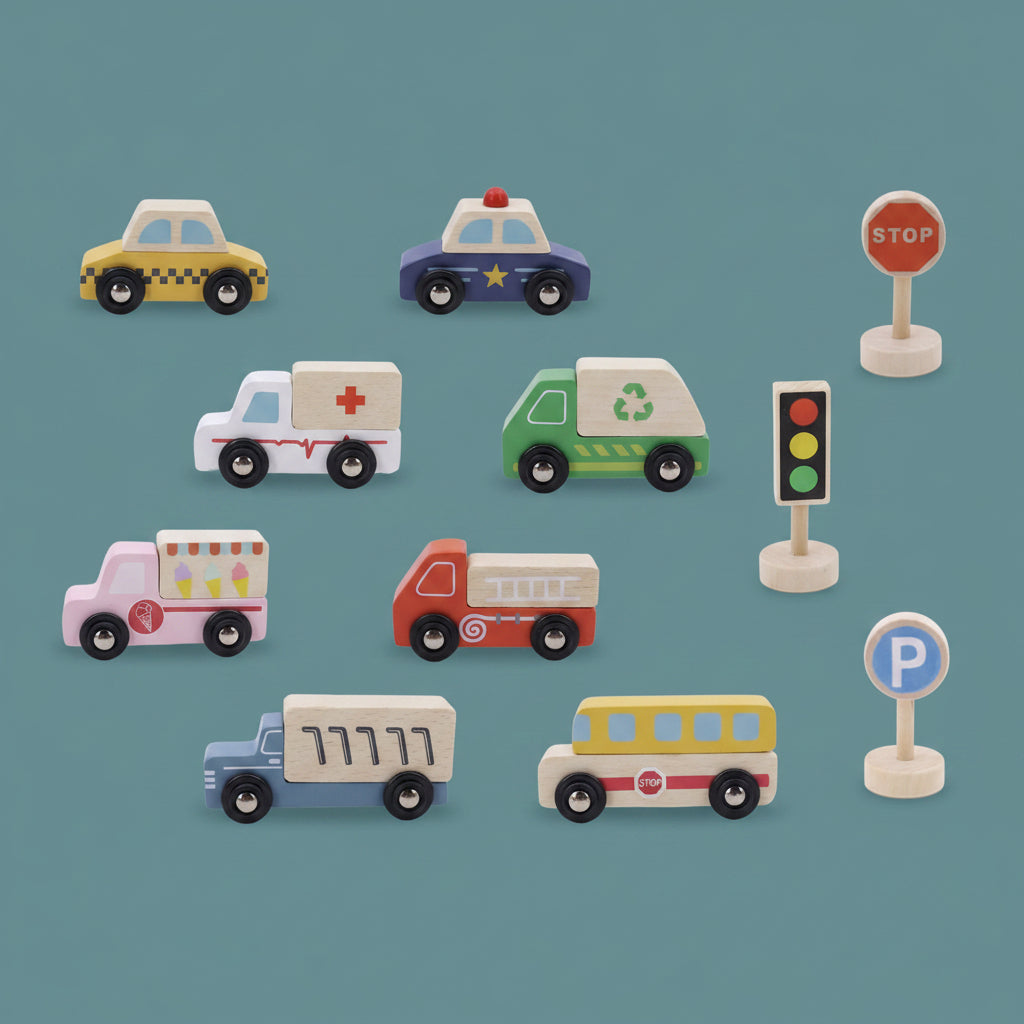 Wooden Box Transportation & Street Sign Set