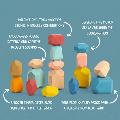 Wooden Stacking Stone Blocks - Set of 16