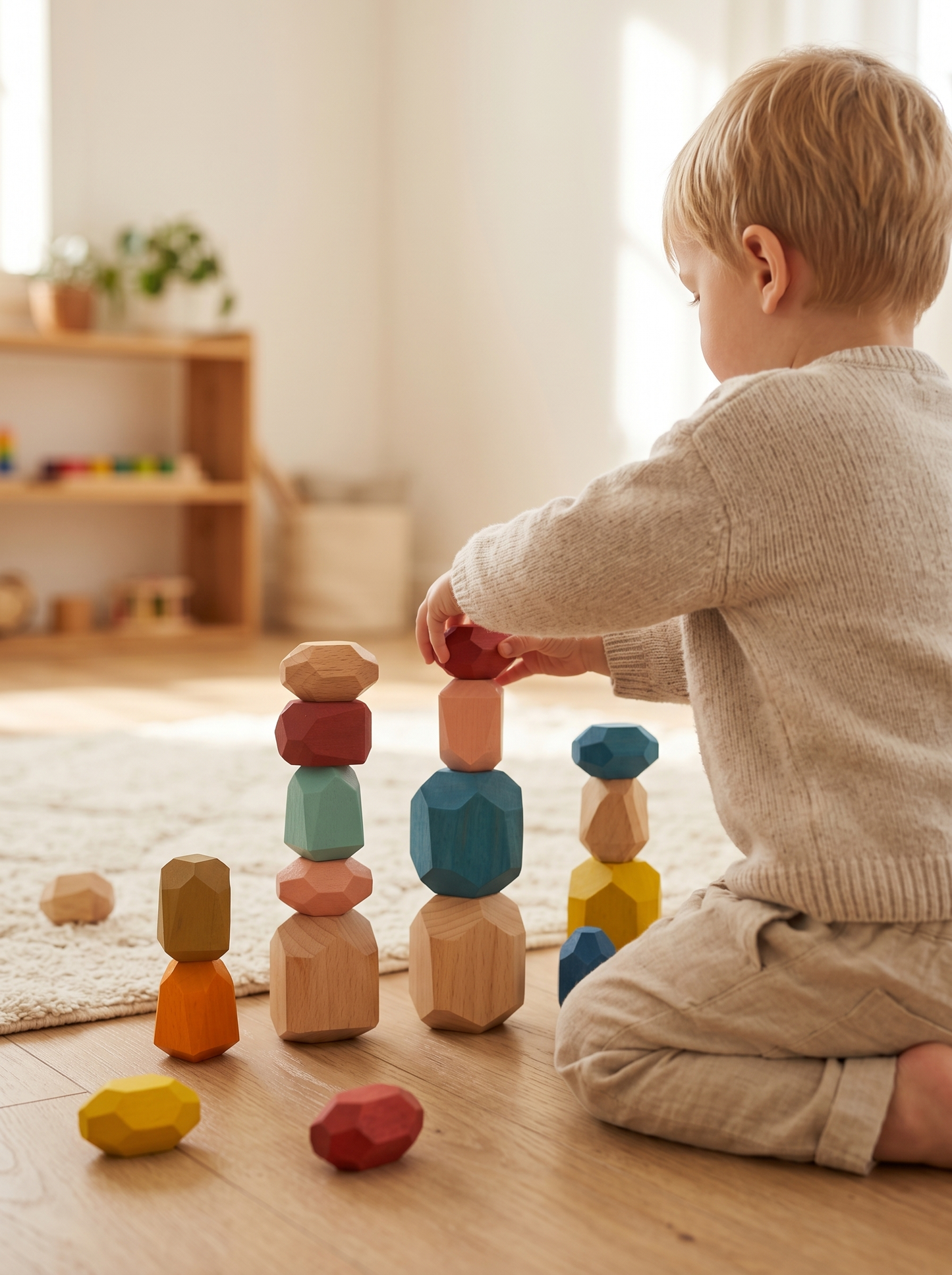 Wooden Stacking Stone Blocks - Set of 16