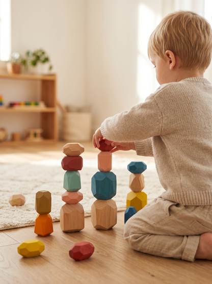 Wooden Stacking Stone Blocks - Set of 16